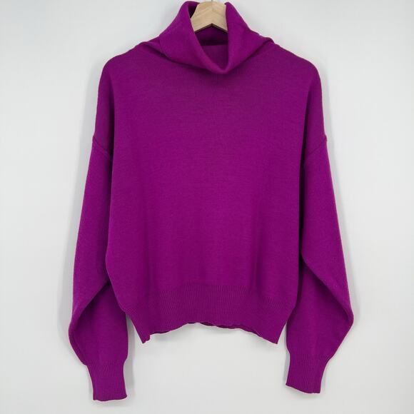 Vtg Obermeyer Wool Blend Ski T Sweater Crop Women Medium Fuchsia Pink Turtleneck - Picture 1 of 10